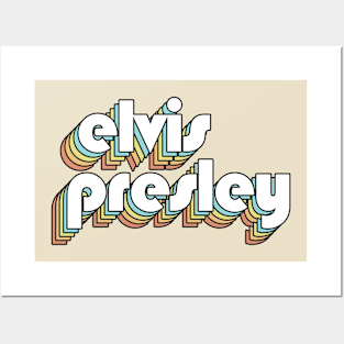 Elvis Presley - Retro Rainbow Typography Faded Style Posters and Art